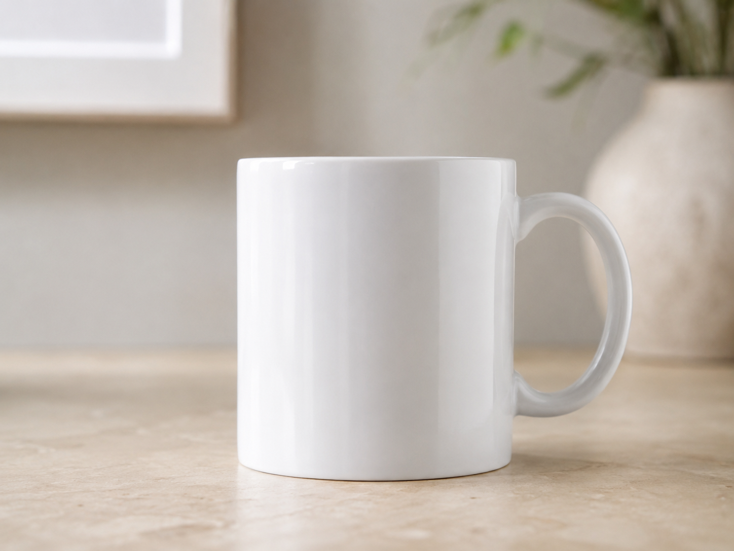 Plain white mug before branding