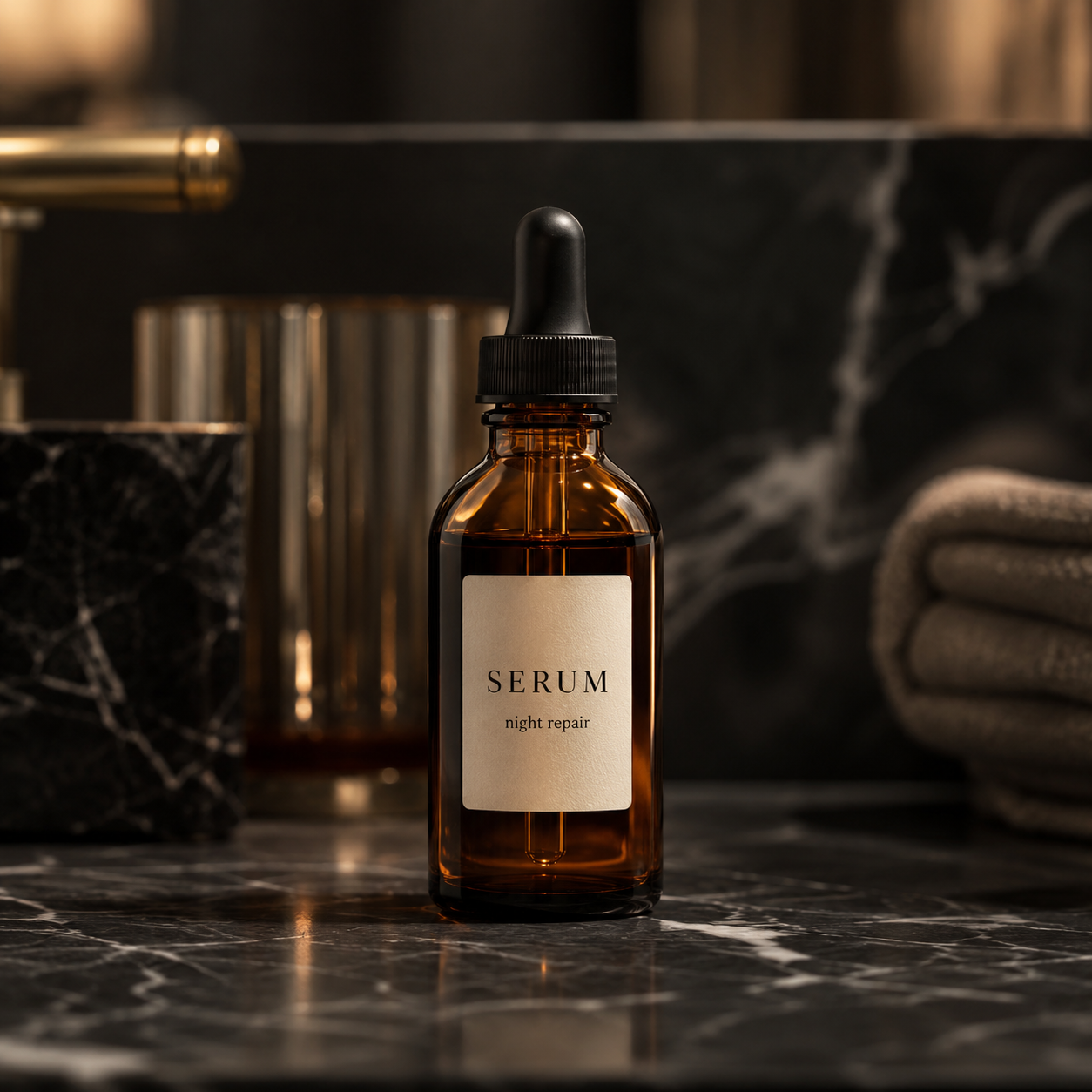 Luxury serum product shot on dark marble